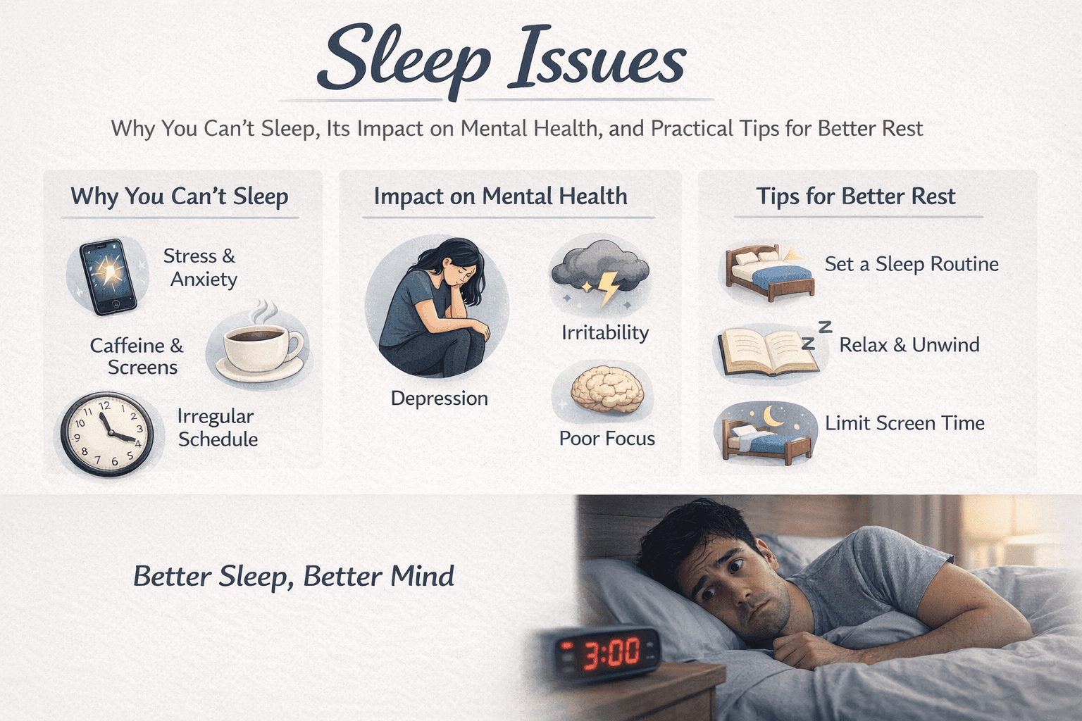 Sleep Issues: Why You Can’t Sleep, Its Impact on Mental Health, and Practical Tips for Better Rest