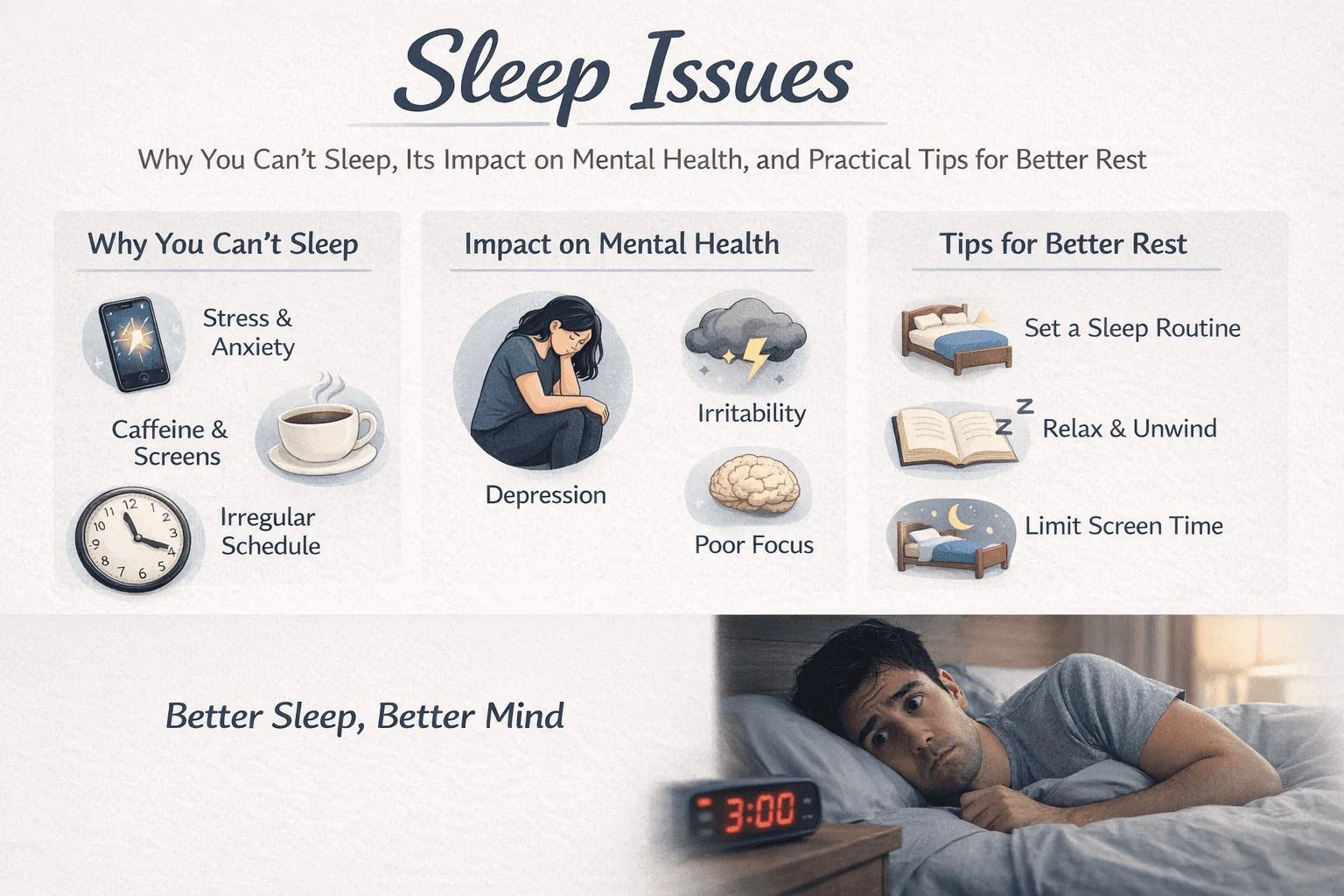 Sleep Issues: Why You Can't Sleep, Its Impact on Mental Health, and Practical Tips for Better Rest